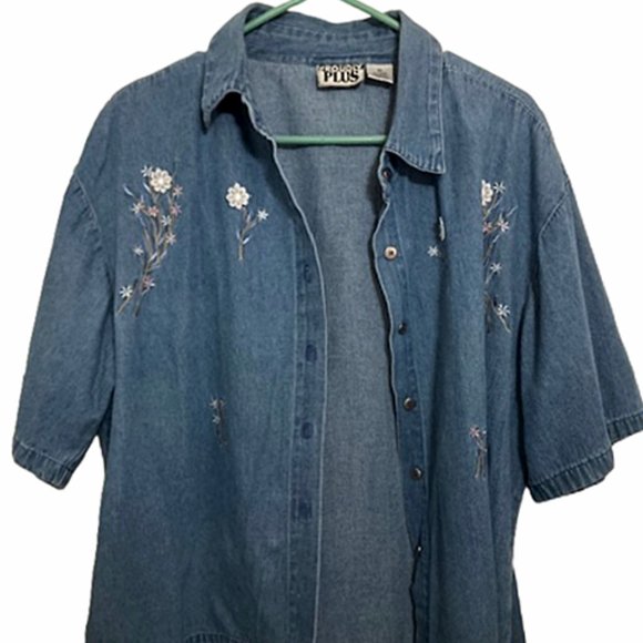 Proudly Plus Denim Button Down Snirt 3X - Picture 2 of 5